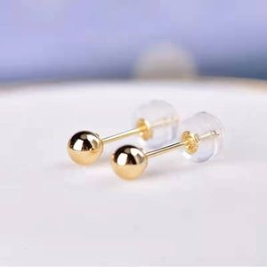 Stud Real Ouro 18K Jóias Bead Ball Studs Brincos Pure AU750 Brinco fino para mulheres charme presente de casamento 230726