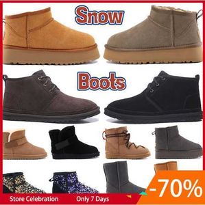 Stivali Australia Stivali firmati Piattaforma ultra mini classica Stringate Neumel Pelle scamosciata Stivali da neve in shearling Cinturino Scarpe da donna castagna Nero antraciteHugggss