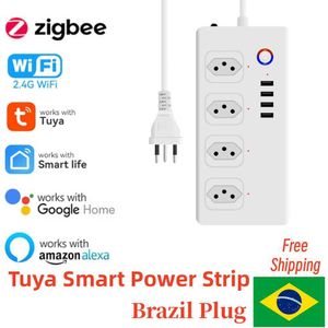 Smart Power Plugs Tuya Brazil Zigbee WIFI Smart Plug Socket Smart Home Power Strip Timing SmartLife Remote Control for Alexa Google Home Appliance HKD230727