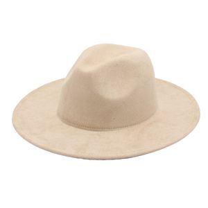 Faux Wildleder Fedora Hüte Panama Frühling Sommer Filz Kappe Gentleman Top Cap Kirche Breite Krempe Sonnenhüte Frauen Elegante