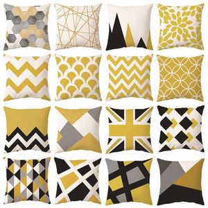 Cushion/Decorative Yellow Black Geometric Pattern Square Cushion Cover Case Polyester Throw s Cushions For Home Decor 45x45cm