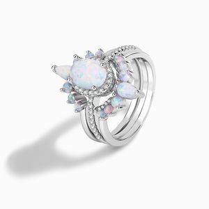 Argento sterling europeo e americano S925 gemma australiana bianca ovale anello a più strati gioielli anello da donna di lusso leggero