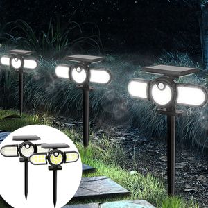 Garden Decorations 140 COB Solar Path Light Motion Sensor Soalr LED Outdoor IP65 Waterproof Three Head Flood Lights Spotlight 230727