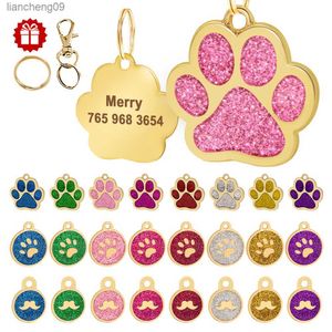 Personalized Dog Cat ID Tag Anti-lost Pet Name Tags Plates Freen Engraving Dogs Cats Nameplate Pendant Paw Round Shape L230620