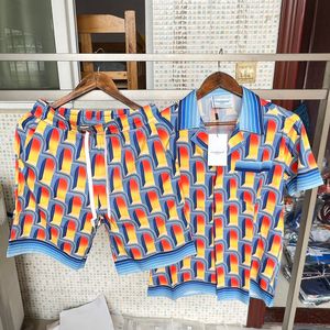 Mens Casual Shirts Step Gate Print Thin Silk Casablanca Shirt Shortpant Set Real Pos Men Women Hawaii Beach Style Seaside Surf Tennis Club Suit 230726