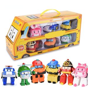 Экшн -фигуры набор из 6 штук Poli Car Kids Robot Toy Cransform Carting Cartoon Anime фигурные игрушки для детей подарок Juguetes 230726