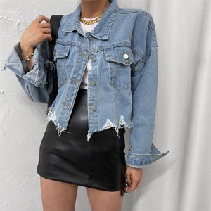 Kadın Ceketleri Kadın Moda Delikleri Yırtık Kısa Yıpranmış Mavi Denim Ceket Kotları Uzun Kollu Ceket Üstü Tembel Gevşek Kartı Dış Giyim