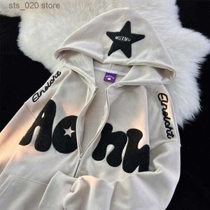 Women's Women Embroidered Hoodies Autumn Vintage Harajuku Long Sleeve Oversize Hooded Jackets Female Casual Patchwork Zip Up Sweatshirts T230727