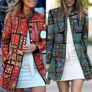 Kadın Ceketleri Klasik Sonbahar Ceket Kalın Bahar Etnik Stil Desen Hırka Açık Dikiş Rüzgar Geçirmez Retro İş giysileri