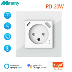 Smart Power Plugs WiFi Tuya Smart Israel Wall Socket Eu Standard Power Plug Outlet USB/Type-C PD 20W Porta di carica per iPhone Alexa Home HKD230727