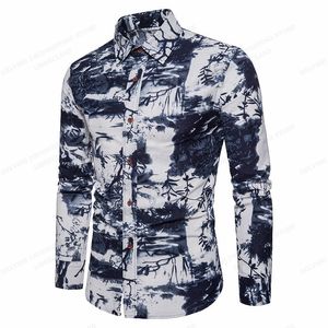 Mens Casual Shirts Long Sleeve Hawaiian Men Fashion Shirt Floral Bluses Cuba Beach Bluskläder Vänd krage Camisas Hombre 230726