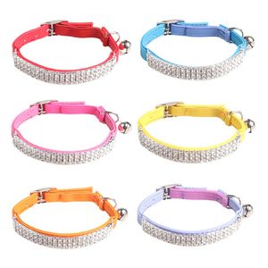 Cats Collars With Drill Multiple Colors Indoor Outdoor Durable PU Dog Elastic Collars Schnauzer Persian Cat Teddy