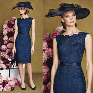 Navy Blue Mother Of The Bride Dresses 2023 Sheath Scoop Lace Knee Length Wedding Groom Party Gowns Customed Made Robe De Soiree
