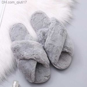 Slippers Dropshipping winter women's home slider with faux fur fashion for women warm shoes for women's home slider flat women's slider Z230727