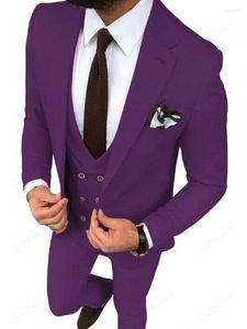 Ternos masculinos feitos sob medida para homens, roxo, smoking, lapela, padrinhos, 3 peças, conjunto de casamento (jaqueta, calça, colete, gravata) D286