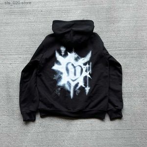 Kadın Hoodies Sweatshirts Y2K Çıkarlar Sıradan Siyah Gevşek Düşmüş Melek Baskı Kapşon Tüm Ağ Avrupa ve Amerikan Dent Çift Patlayıcı Üst T230727