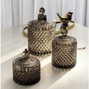 Storage Bottles & Jars Dark Grey Crystal Glass Jar With Cover 600ML Diamond Sugar Cotton Swab Box Household Organizer DecorationSt248b