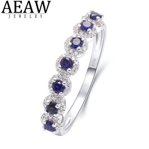 Wedding Rings AEAW 10K White Gold lab Sapphire 021ct 015ct Ring for Women Handmade Engagement Bride Anniversary Gift Fine Jewelry 230726