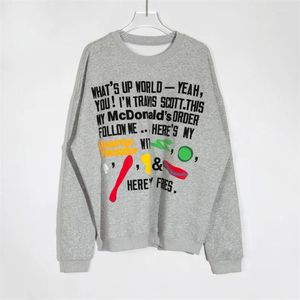 Moletons Masculinos Tripartite Joint Branding American Vintage Grey Letter Foam Round Neck Sweatshirt Outono High Street Casual Moda Solta Moletom com Capuz