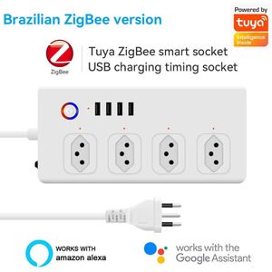 Smart Power Plugs Tuya Smart Wifi Zigbee Plugs Power Strip EU Standard With 4 Sockets And 4 USB Port APP Voice Control Work With Alexa Home HKD230727