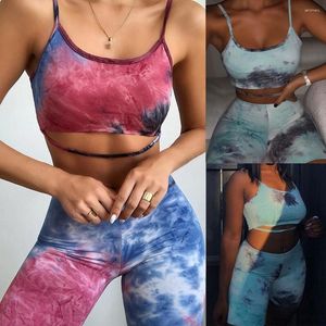 Agasalhos femininos femininos tie-dye sexy sling colete tops de ioga roupa de praia shorts cintura alta conjunto esportivo