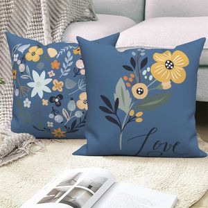 Cushion/Decorative Customizable Linen Velvet Sofa Cushion Cover Sweet Home Decor Throw Blue White Flower Save The Date Letter case