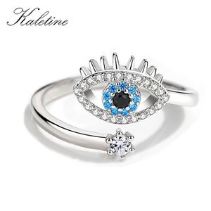 Fedi nuziali KALETINE Anello Open Luck Blue Stone Cubic Zirconia 925 Sterling Silver Dito regolabile per le donne Fine Jewelry 230726