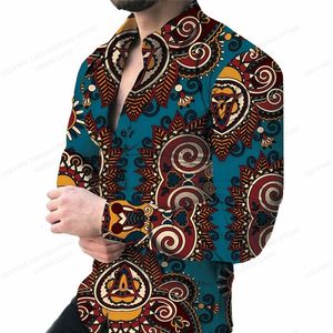 Mens Casual Shirts Fashion Hawaiian Long Sleeve Men Shirt Kuba Beach Blus kläder Single Breasted Camisas 230726