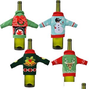 Decorações de Natal Decoração Camisola De Malha Garrafa De Vinho Er Boneco De Neve Deer Enfeites De Mesa Para Casa Presente De Ano Novo Xbjk2107 Gota Deli Dhksl