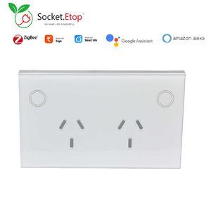 Smart Power Plugs 2022 Новое прибытие Zigbee Inwall Sockets Au Стандартное управление с двойным питанием Alexa Wireless Tuya App Hkd230727