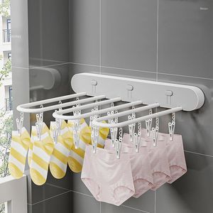 Hangers Multifunctional Clothes Drying Rack Socks With Multiple Clips Wall-Mounted Folding Hanger Clip 24 Press-type