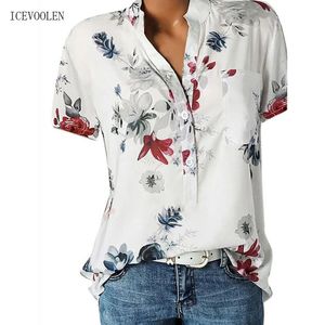 Womens Blouses Shirts Elegant womens shirt printing large size casual fashion Vneck shortsleeved blouse 230726