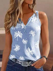 Camis Cute Coconut Tree Button Canotta con collo dentellato per donna T-shirt grafiche casual senza maniche Camicetta estiva per vacanze al mare