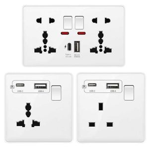 Smart Power Plugs White 18W Type-C Smart Fast Charging Wall Universal USB C Socket UK 13A Dual Socket med Switch Panel AC110-250V HKD230727