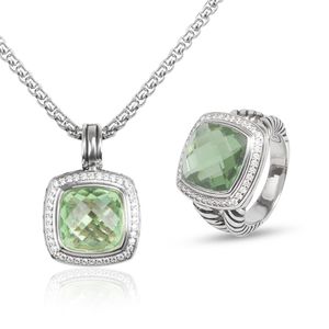 Designer Collana Anello Set di gioielli per donna Uomo Classico 14mm Cubic Zirconia Ciondolo Anello con pietra laterale 2 pezzi Set di gioielli