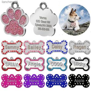 Anpassade graverade husdjurstaggar Personlig kattvalp ID-namn Krage Tag Bone Paw Collar Accessories Anti-Lost rostfritt stål