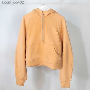 Hoodies للنساء من النوع الثقيل للسترات للسترات للسترات الخريف والشتاء هوديي Scuba سماكة الرياضة نصف سحاب Terry سترة فضفاضة قصيرة Z230727