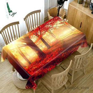 Bordduk 3D Maple Leaf Landscape Sunset Forest Tabelduk Dammtät rektangulär bordsduk för bröllopsdekoration R230727