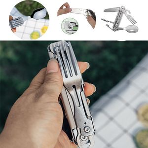 Camp Kitchen Multifunktion Portable Table Knife Fork Fork Spoon Bottle Opener Outdoor Cutery Camping Equipment Folding 230726