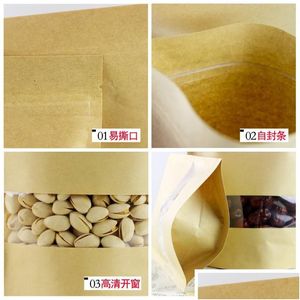 Packing Bags Wholesale Open Window Kraft Paper Bag Food Moisture-Proof Zipper Plastic Gift Melon Seeds Packaging Fl Set Drop Deliver Dhxyc