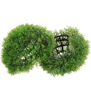 Dekorativa blommor 2 datorer faux klädsel trim gräsboll diy prydnad topiary 10x10 cm bollar falska gröna plastfestartiklar