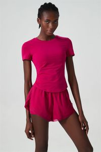 Lu Womens Tshirt yoga kıyafetleri bir set yaz üstleri+şort takım elbise egzersizi kısa kolu yakın uyumlu fitness giyim, elastik yetişkin gömlek spor giyim elastik