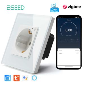 Smart Power Plugs BSEED Zigbee Wall Socket EU Socket Smart Power Monitor Electric Sockets Glass Frame Tuya Smart Life Alexa Alice Control 16A HKD230727