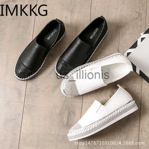 Kleid Schuhe Europäische Berühmte Marke Runde spitze Kristall Schuhe Frau Echtes Leder Creepers Wohnungen Damen Loafers Weiß Leder Mokassins F90278 J230727