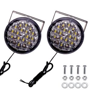 Bulbos 2pcs carros redondos LED diurno de corrida 18LED carros frontal lâmpada de nevoeiro de nevoeiro de acionamento Branco de 12v Auto DRL para Tractor Offroad Truck SUV