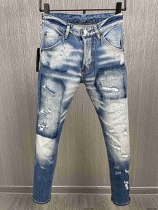 2023 Mens denim jeans svart rippade byxor mode mager trasig stil cykel motorcykel rock väckelse jean