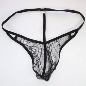 Mens String Pouch Sexy Thong G-String Back SpiderWeb Spider Lace C-Thru G4449 Herr Fun Underwear273s