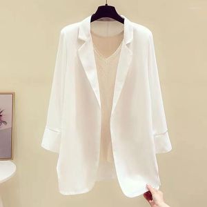 Abiti da donna Giacca da abito in chiffon Primavera Estate Versione coreana Sciolto Cappotto bianco sottile di media lunghezza Maniche a tre quarti Camicia da sole Grace