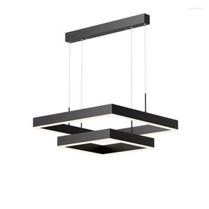 Ljuskronor moderna fyrkantiga leder heminredning tak hängslampor lyx vardagsrum kök sovrum svart rektangel hängande ljus