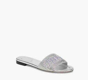 Summer Brand Lady Slipper Sandal Slide Women Flats Signature Av Marc F- Jacobs äkta läder utomhus Flip Flop Sliver Black White Luxury Designer Box 35-42